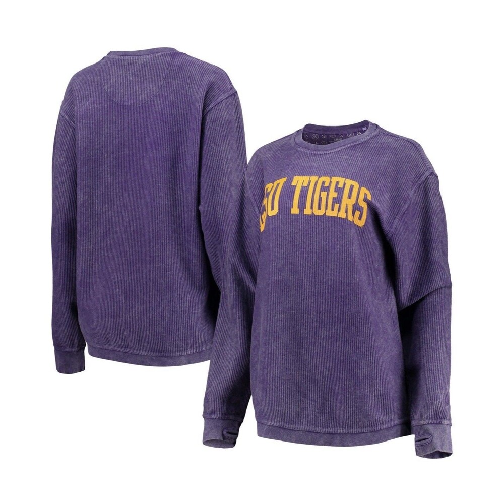 Women's Pressbox Purple LSU Tigers Comfy Cord Vintage Wash Basic Arch Pullover